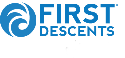 First Descents Logo with white tagline saying "Out Living It"